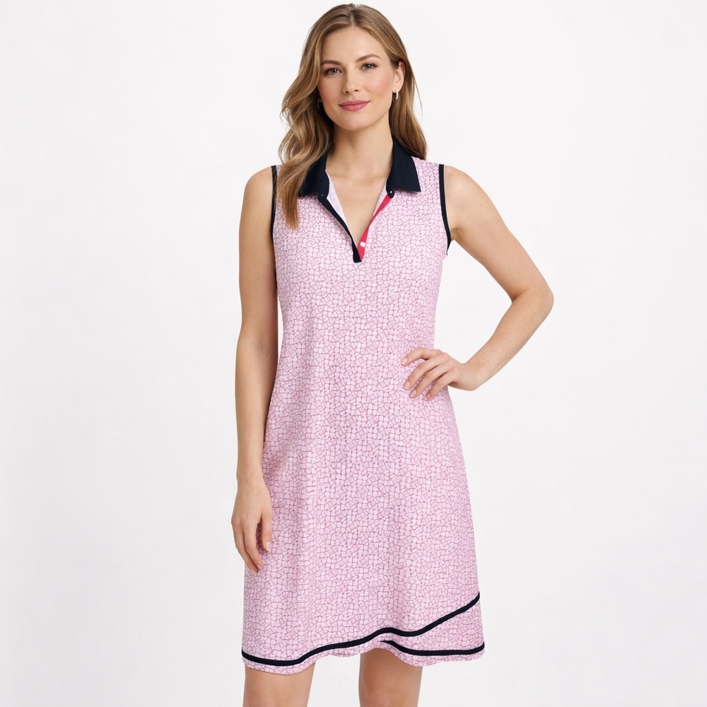 Sleeveless Pink Polo Cover-Up Dress with Navy Trim